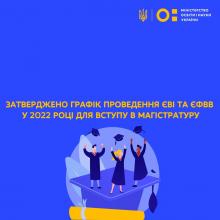 ЗАТВЕРДЖЕНО ГРАФІК ПРОВЕДЕННЯ ЄВІ ТА ЄФВВ У 2022 РОЦІ ДЛЯ ВСТУПУ В МАГІСТРАТУРУ
